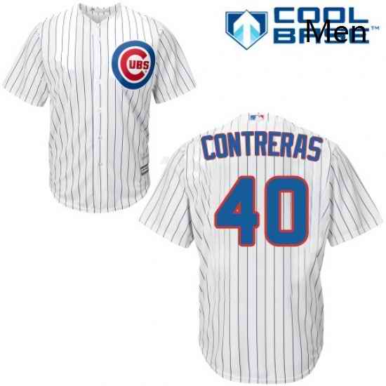 Mens Majestic Chicago Cubs 40 Willson Contreras Replica White Home Cool Base MLB Jersey